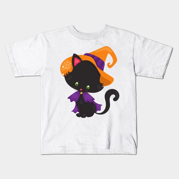 Halloween Cat, Cute Cat, Black Cat, Witch Hat Kids T-Shirt by Jelena Dunčević